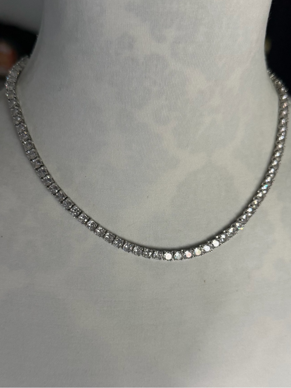 Sparkling Silver Tone CZ Tennis Necklace | Classic Bridal Prom Evening Jewelry